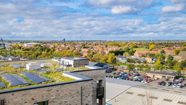 Aerial view across London from a Merrielands rooftop in Barking and Dagenham, London